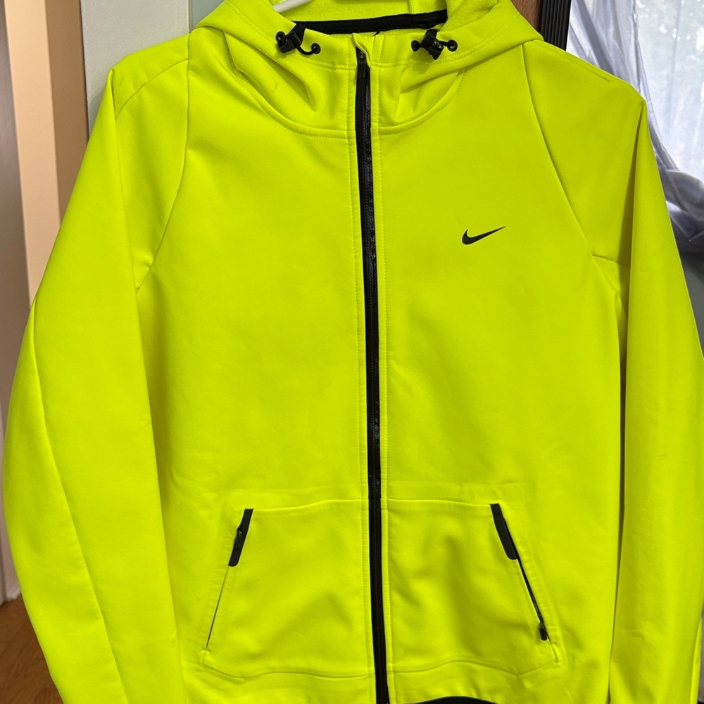 Nike Neon Yellow Full-Zip Athletic Hoodie with Black Accents